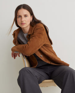 CHAQUETA 100% PIEL DE ANTE MARRÓN