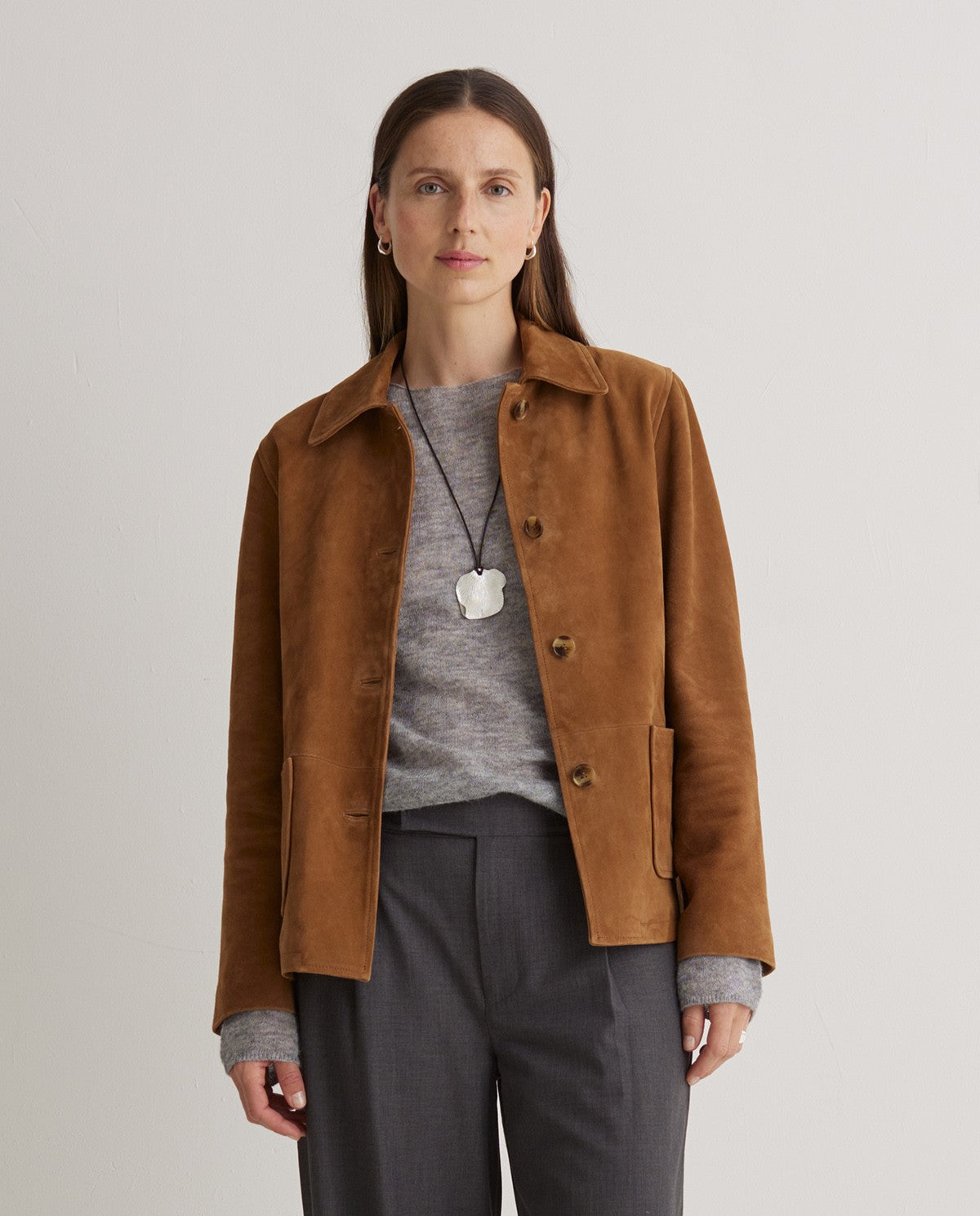 CHAQUETA 100% PIEL DE ANTE MARRÓN