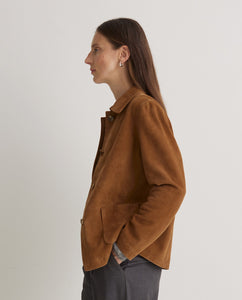 CHAQUETA 100% PIEL DE ANTE MARRÓN