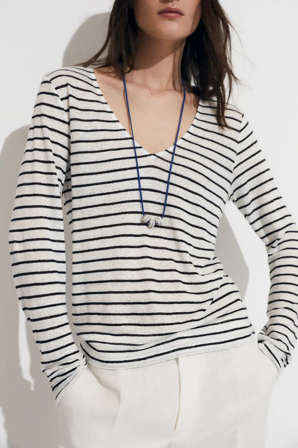 CAMISETA TS LINEN STRIPES BLACK