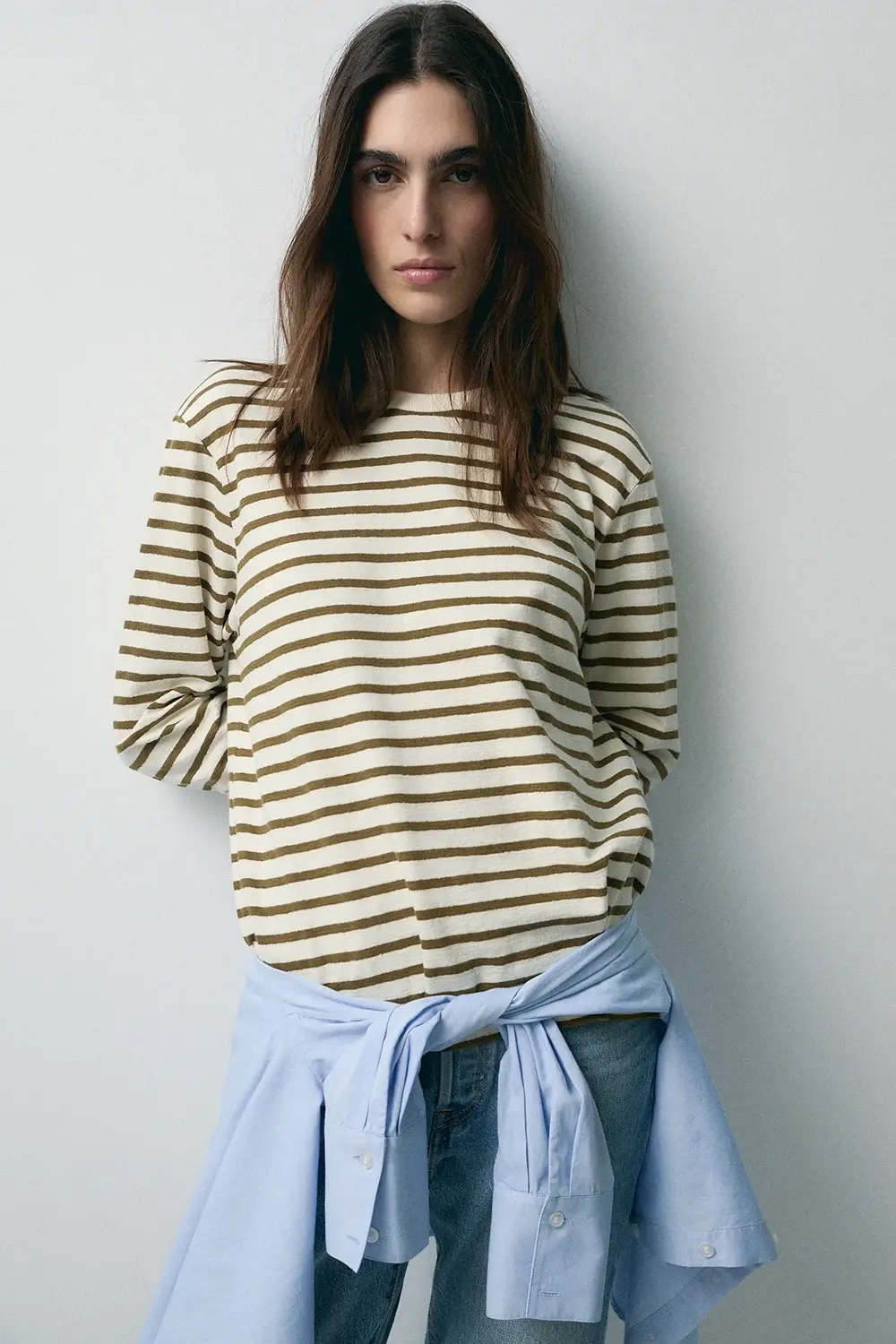 SUDADERA STRIPES ECRU-OLIVA