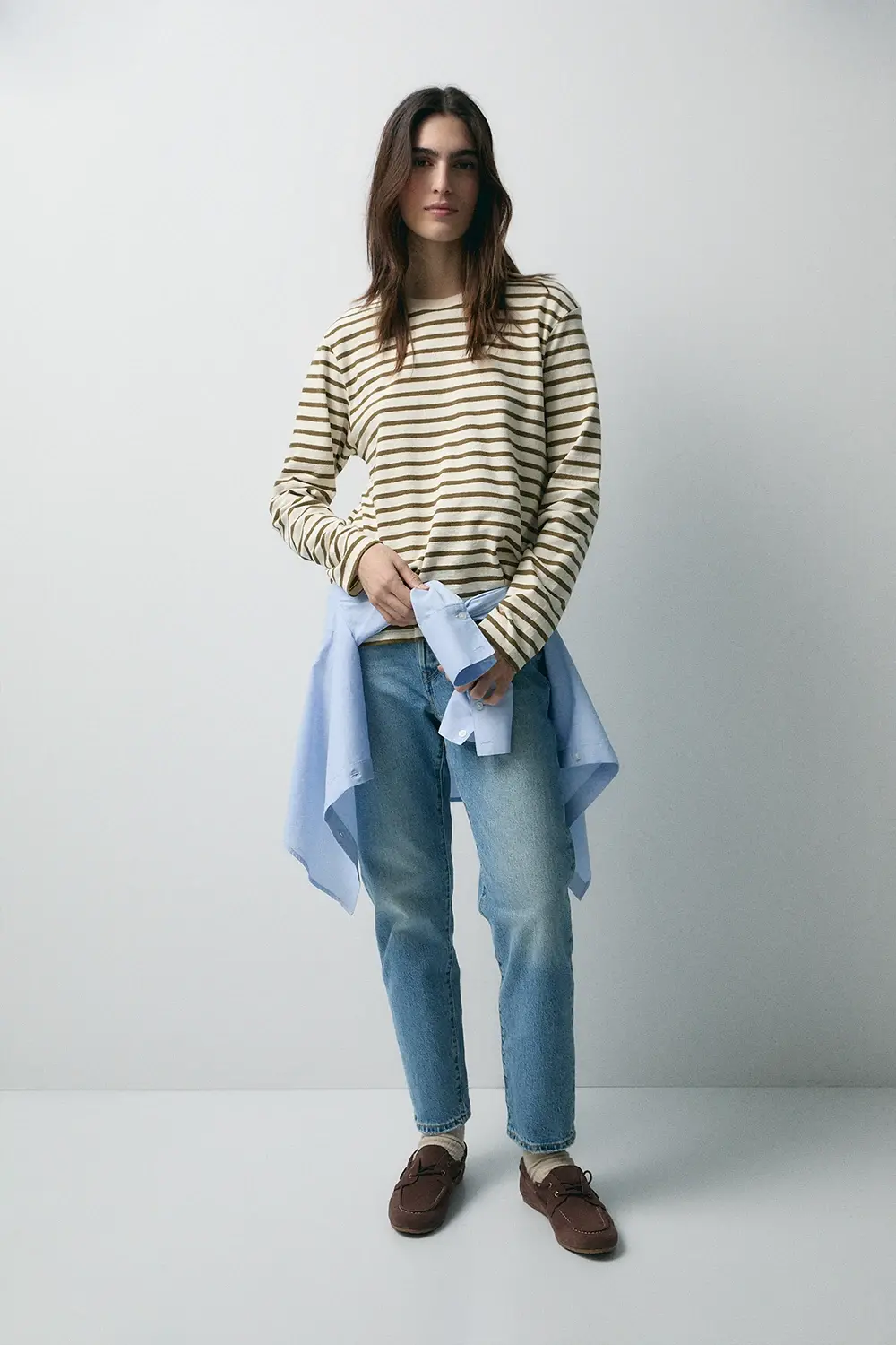 SUDADERA STRIPES ECRU-OLIVA